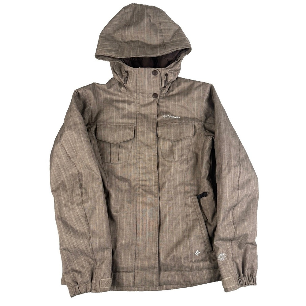 Columbia Omni Tech Womens XS Brown Pinstripe Waterproof Hooded Jacket Coat